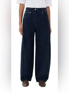 NEW Tibi Barre Denim Knit Sid Jeans Dark Wash Barrel Jeans Sz 24